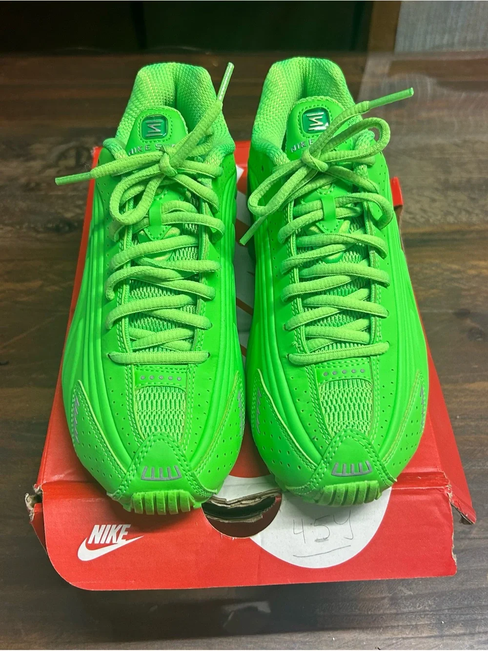 Nike Kids' Neon Green Shox Sneakers with Silver Swoosh